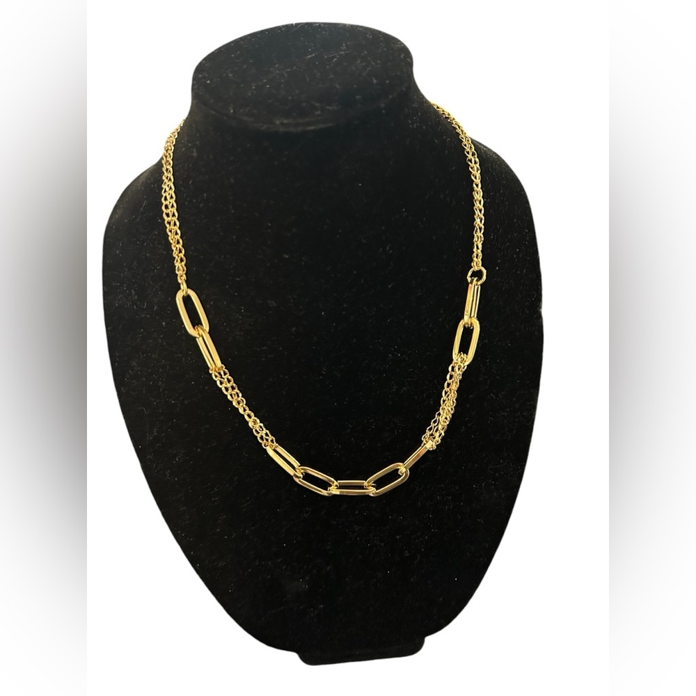 Anthropologie Mixed Chain Link Necklace 14K Plated Brass Lobster Clasp NEW - Picture 4 of 12